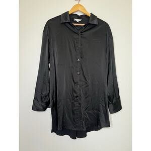 Mable Flowy Satin Silky Tunic Dress Blouse in Black Size Medium Effortless Chic